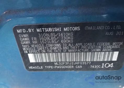 2018 Mitsubishi Mirage G4 Es из США, поврежденный, VIN ML32F3FJ2JHF03577